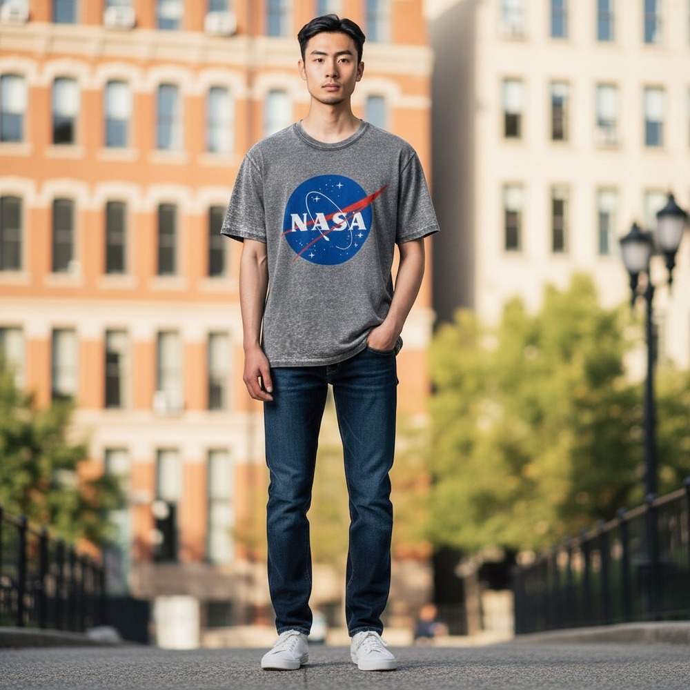 Fifth Sun NASA Graphic Tee Mens Small Grey Burnout Acid Wash Space Shirt
